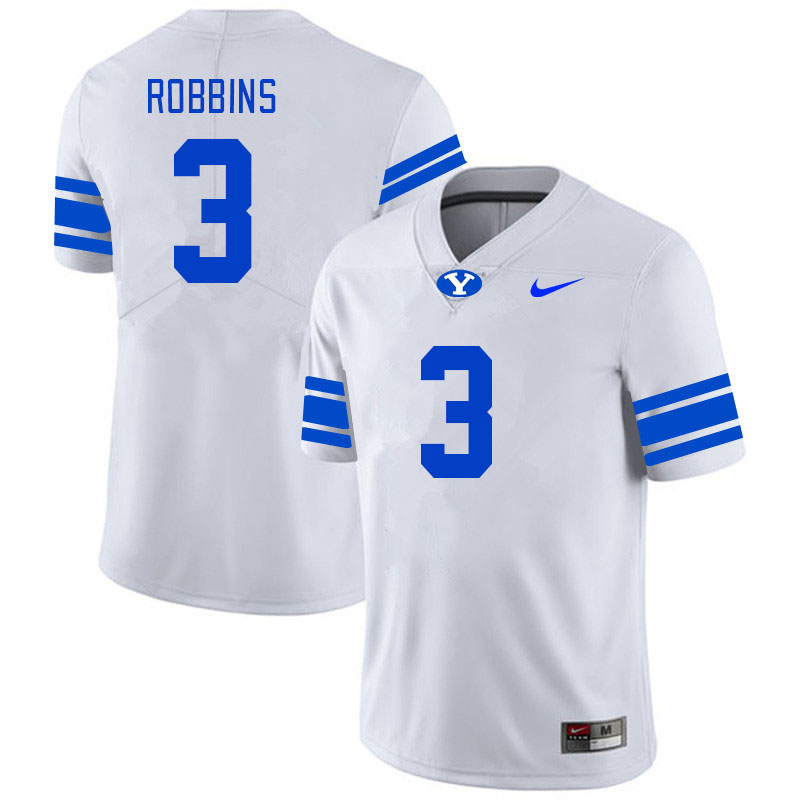 Men #3 Aidan Robbins BYU Cougars College Football Jerseys Stitched-White